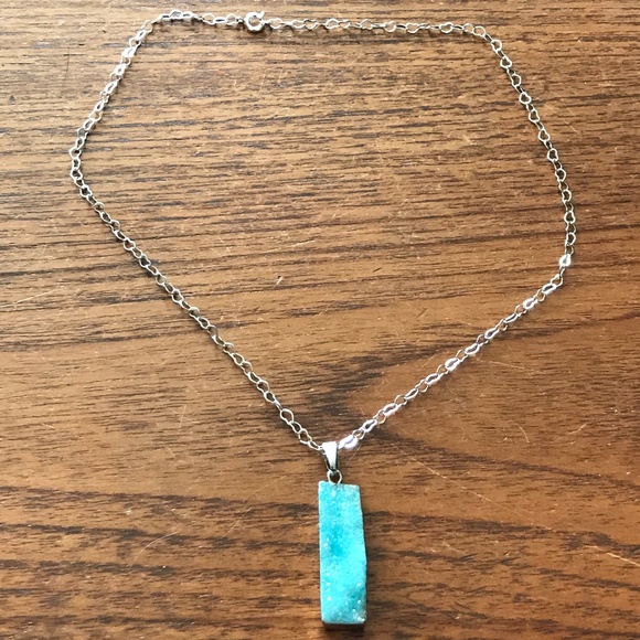 Aqua Coloured Stone Pendant Necklace - 18 inch length - Picture 8 of 11